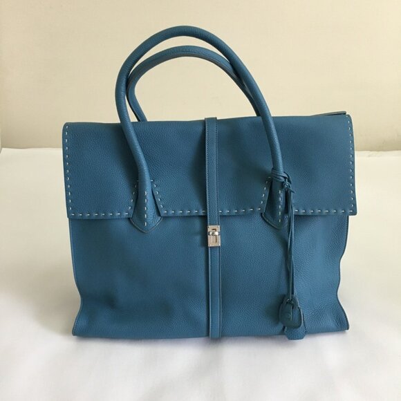 NWT Nagatani Made in Japan Large Tote w/Dust bag Blue Leather - Picture 2 of 16